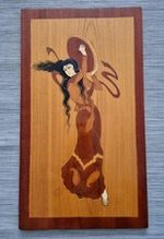 Vintage Asian Oriental Marquetry Picture Inlaid Wood Wall Art Hand Made Signed