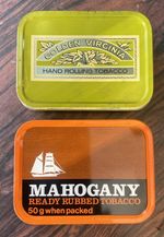2 vintage tobacco tins , mahogany ready rubbed Manchester , golden Virginia 