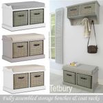 Tetbury bench and hanging shelf with extra strong baskets with leather handles.
