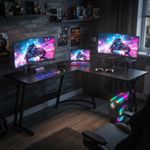 L Shaped Gaming Desk with Removable Monitor Stand, 120x120cm Carbon Fibre Black