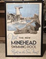 ORIGINAL VINTAGE POSTER Minehead Lido travel railway rail  Art Deco  1937 framed
