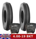 Two 4.00-19 Tyres + Tubes BKT TF-9090 Pair Of Tractor Front Tyres (4PLY) TT
