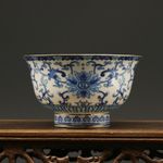 Qing Dynasty Qianlong blue-and-white high-footed bowl Antique reproduction
