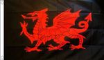 WALES FLAG 5' x 3' RED DRAGON on BLACK Welsh Nationalist Cymru Cardiff Swansea