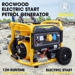 Portable Petrol Generator RocwooD 8HP 115V/230V Quiet Electric Key Start Wheels
