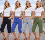 Womens Ladies 3/4 Three Quarter 100 COTTON Shorts Elasticated Pockets Capri pant