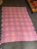 Vintage Welsh Wool Tapestry Blanket Throw Reversible, Geometric Pink & Blue 
