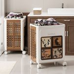 Foldable 50/66L Compartment Laundry Washing Basket Storage Bin Box on Wheels NEW