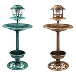 BIRD HOTEL FEEDER & BATH WITH SOLAR LIGHT GARDEN ORNAMENTAL BIRDS TABLE STATION