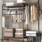 Heavy Duty Double Clothes Rail Rack Garment Hanging Stand Open Wardrobe Shelf UK