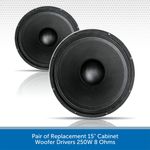 Pair of Replacement 15" Cabinet Woofer Drivers 250W 8 Ohms