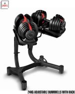 Adjustable Dumbbell 24kg Set Pair 15-1 Weights Storage Stand Home Gym Fitness