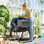 Garden Compost Bin 160L Dual Tumbler Rotating Outdoor Composter w/ Sliding Doors