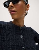 Marks & Spencer Womens Cotton Crew Long sleeved Button Cardigan in Navy - M&S