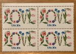 1982 LOVE - Flowers - USA 20c Postage Stamps Plate Block of 4 Sc#1951 - MNH