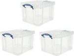 Plastic Storage Box,  Really Useful Box 35 Litre 3 Pack, Clear