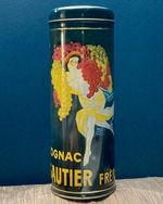 Vintage French Cognac Gautier Frères Tin Maquette Art Deco MCM Grapevine Design