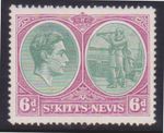 (F178-27) 1938 St Kitts Nevis 6d green &purple KGVI stamp MH (AB)  (AY57)