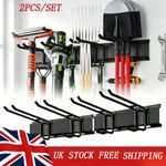 2x Garage Garden Tool Holder Storage Rack Shed Wall Mounted Organiser Long Hooks