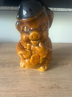 Glazed Ceramic Piggy Bank Money Box Brown with Black Hat & Stopper