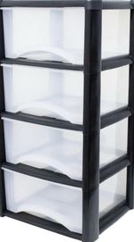 LARGE 4 PLASTIC DRAWERS -TOWER UNIT TROLLEY CHEST DRAWER SCHOOL OFFICE HOME