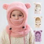 Kids Bear Ear Winter Hood Hat Neck Warmer Face Mask Warm Hat Boys Girls 2-10Y UK