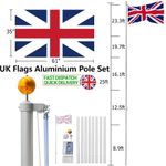 25ft Aluminium Sectional Flagpole Kit Outdoor Halyard Pole w/2 UK National Flags