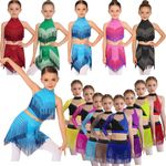 UK Kids Tassle Latin Dance Outfit For Girls Latin Dance Crop Top And Skirt Set