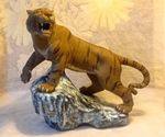 Vintage Chinese Clay Tiger On Rock Sculpture Figurine Ornament Large Very Good