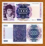 Norway, 1000 Kroner, 1990, P-45a UNC