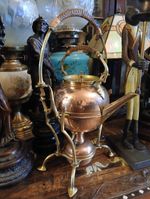 Rare Antique Art Nouvea French L&C  Copper & Brass Spirit Kettle On Stand.c 1900