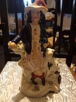 19th Century Staffordshire Flat Back Cavalier with Spaniel Dog Figurine VGC 24cm