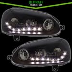 VW Golf Mk5 2006-2011 R8 LED DRL Devil Eye Black Upgrade Headlights Xenon Look