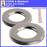 Washers Flat M3 M4 M5 M6 M8 M10 M12 M16 Form A Zinc Plated Steel DIN 125