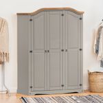 Corona Wardrobe 3 Door Arch Top Grey Wax Mexican Solid Wood Pine Wooden Bedroom