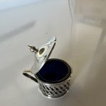 E.P.B.S.Co EPNS Pierced Silver Plate Mustard Pot w/ Blue Glass Liner Antique