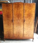ART DECO BURR WALNUT VENEERED TRIPLE WARDROBE             DELIVERY AVAILABLE