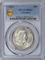 1892 COLUMBIAN HALF DOLLAR PCGS MS63 NICE SILVER COMMEMORATIVE