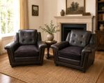 Pair Vintage Retro Armchairs Black Button Back Club Lounge Chairs Mid Century