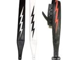 Guitar Strap Electric Bass White PUC Leather-Black/White/Red Flash lightning