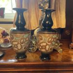 Pair Royal Doulton Lambeth Slater’s Patent Chiné Vases 6919 Alice E Groom