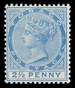 Tobago 1883 QV 2½d bright blue "SLASH" flaw MLH. SG 16c.