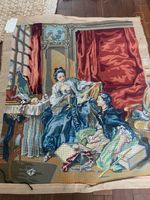 Unfinished French vintage royal Paris tapestry. Romantic scene. Ladies, boudoir