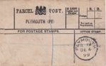 GB 1899, rare very fine used Parcel Post Label „PLYMOUTH (PY) with CDS single