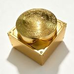 Gold Tone Embossed Ornate Lidded Metal Cosmetic Compact, Square Base