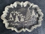 Walther Glass Etched Christmas Serving Tray Platter Festive Vtg 1980's Frosted