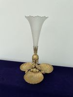 Antique Gilt Metal Frosted Crystal Epergne Trumpet Vase Centrepiece 