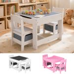 GALACTICA Kids Table and 2 Chairs Set with Storage Bins Wooden Set for Toddlers