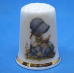 Birchcroft China Thimble -- Holly Hobbie Girl Reading  -- with Dome Gift Box
