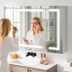 LED Bathroom Mirror Cabinet with Lights Touch Switch 3 Colors LED with Storage